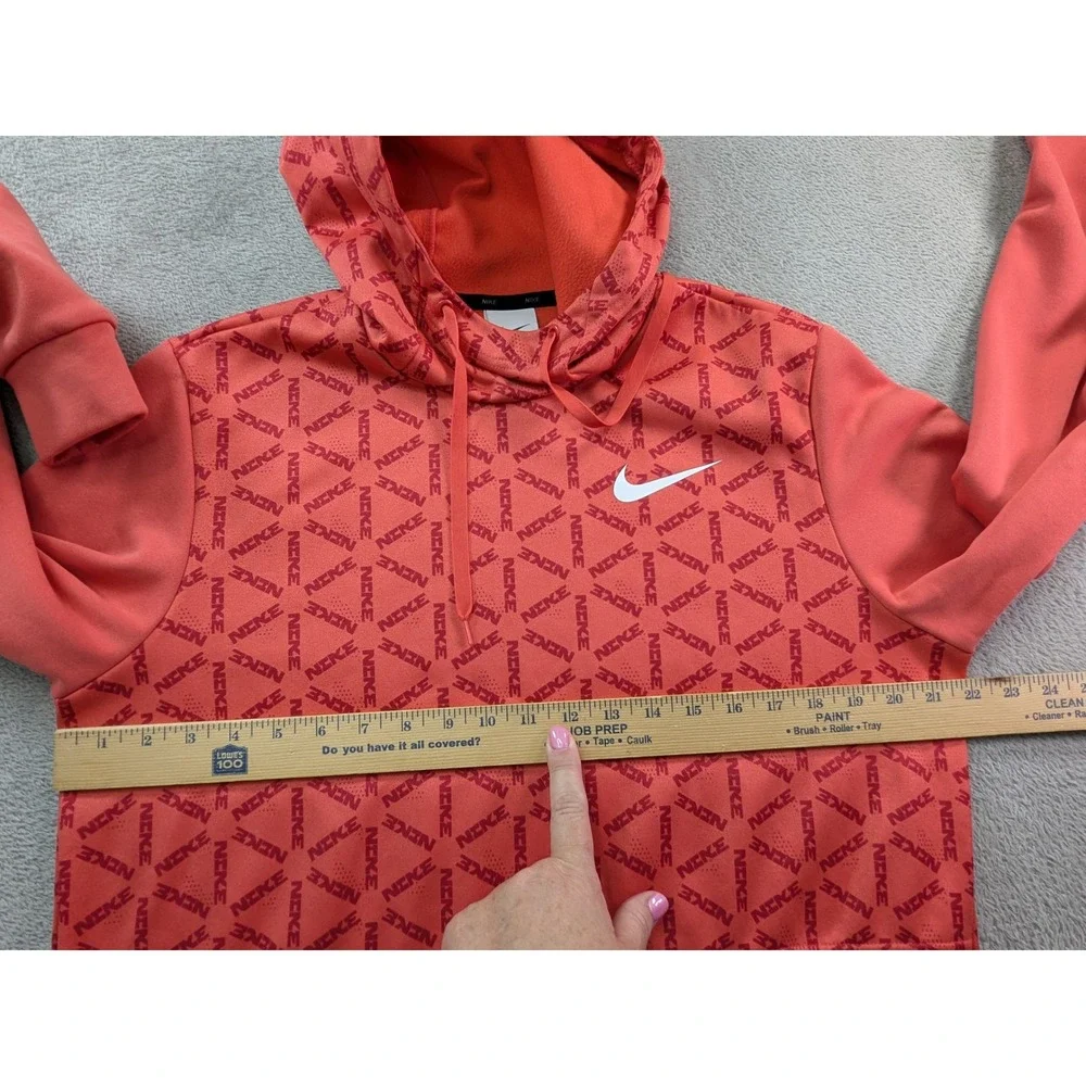 Nike Therma-FIT Mens Medium Salmon All Over Print Logo Pullover Hoodie